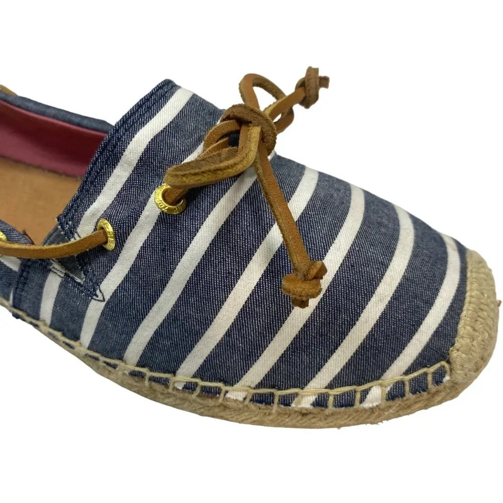 Sperry Top-Sider Blue & White Striped Espadrille Moccasins 11M - Picture 8 of 12